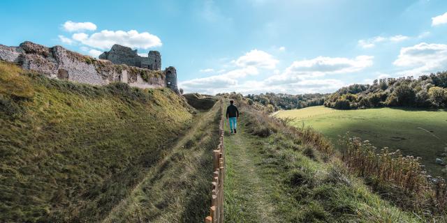 Jeune homme de dos se baladant autour du Château d'Arques-la-Bataille