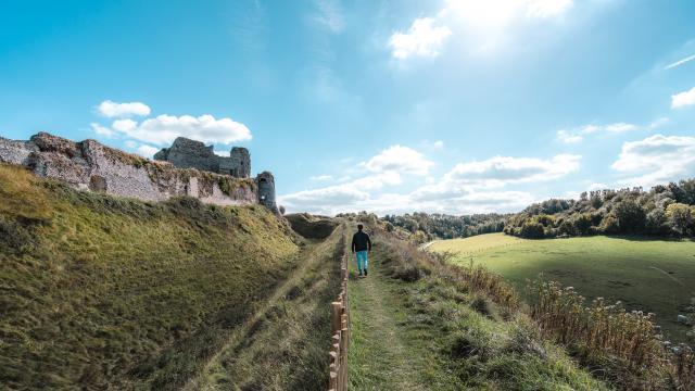 Jeune homme de dos se baladant autour du Château d'Arques-la-Bataille