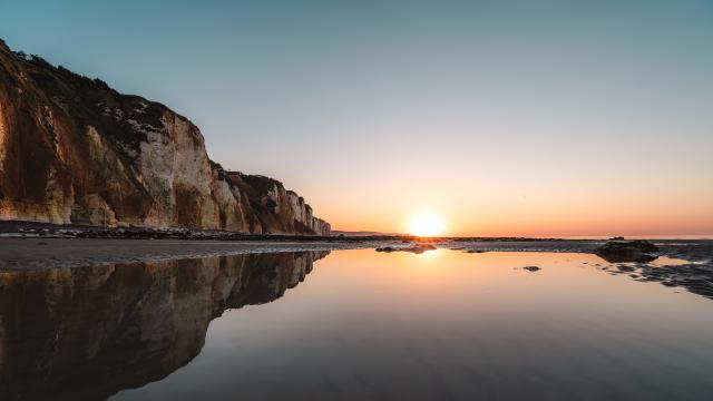 Coucher de soleil sur la plage de Dieppe