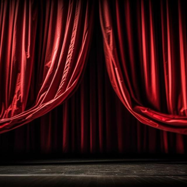 Rideau rouge de théâtre sur une scène vide